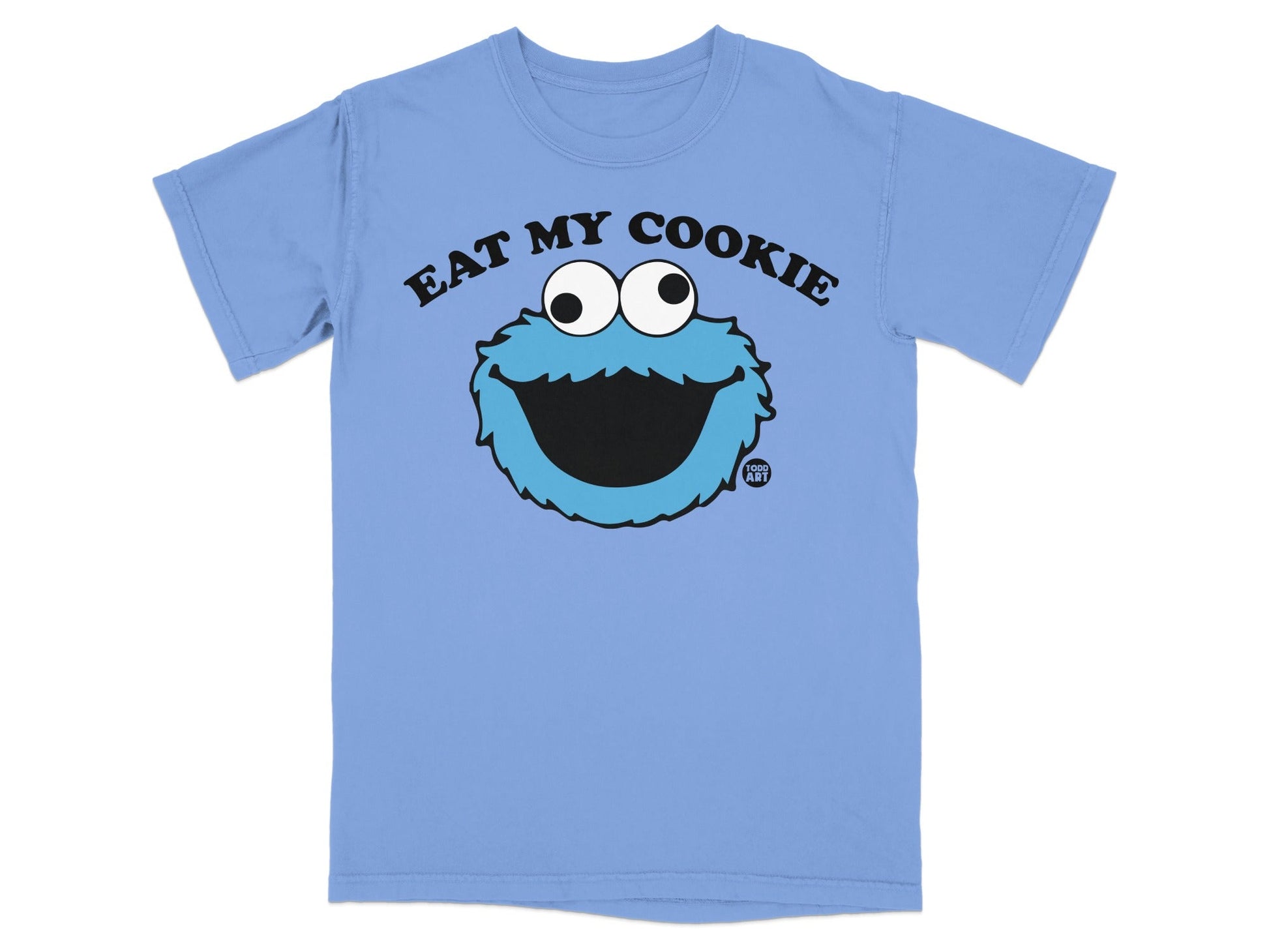 Blue t-shirt with Cookie Monster's face and "Eat My Cookie" text.