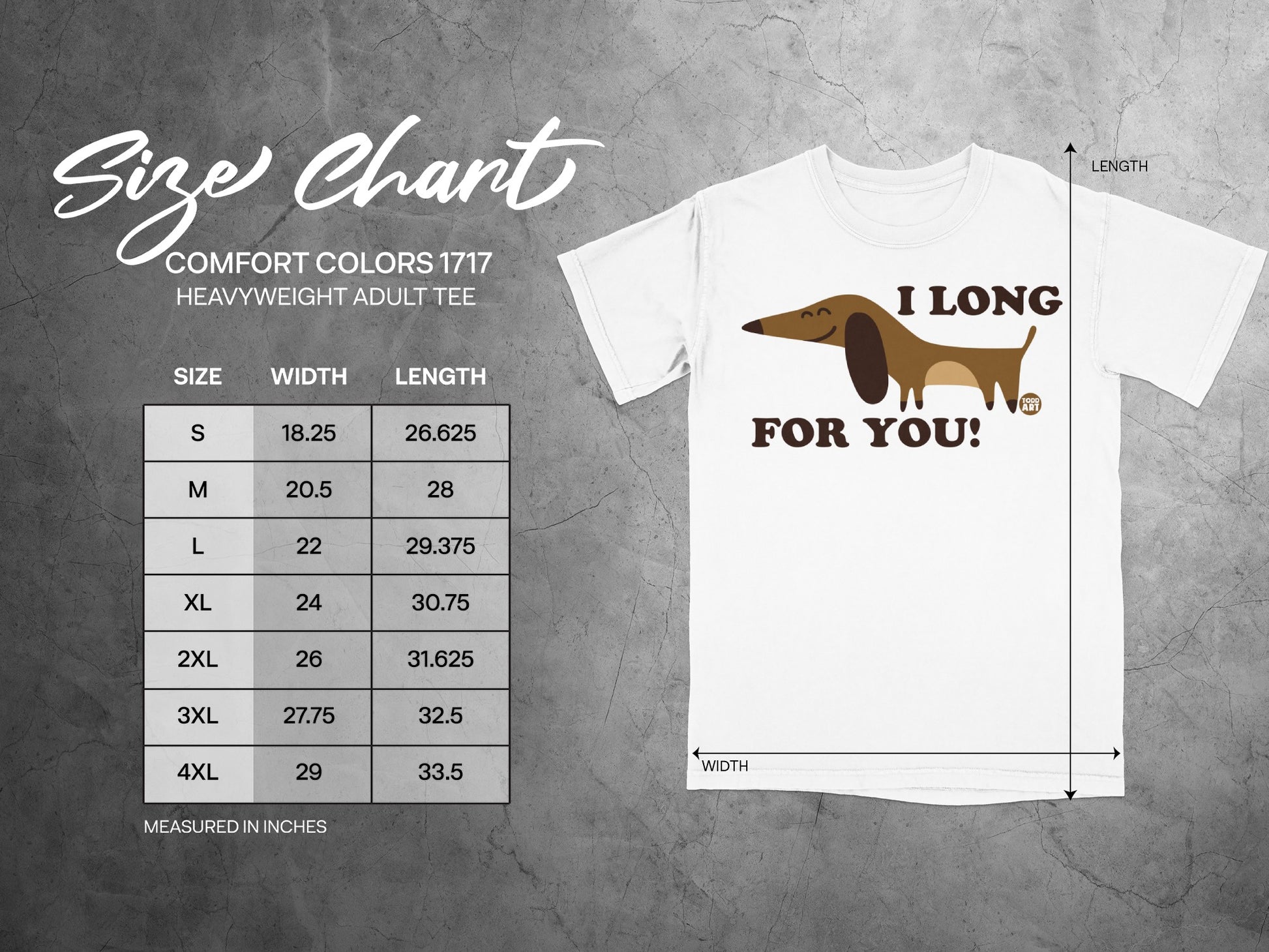 I Long For You Adult Tee Size Chart Comfort Colors 1717