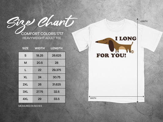 I Long For You Adult Tee Size Chart Comfort Colors 1717