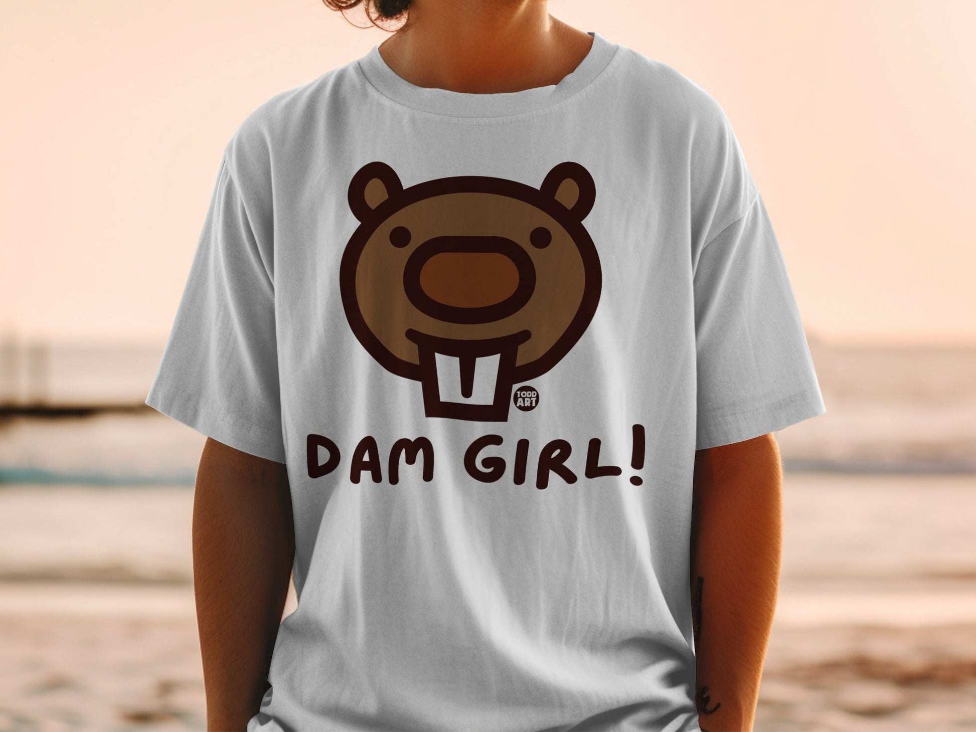 Dam Girl Cute Bear Face Graphic Todd Art T-shirt