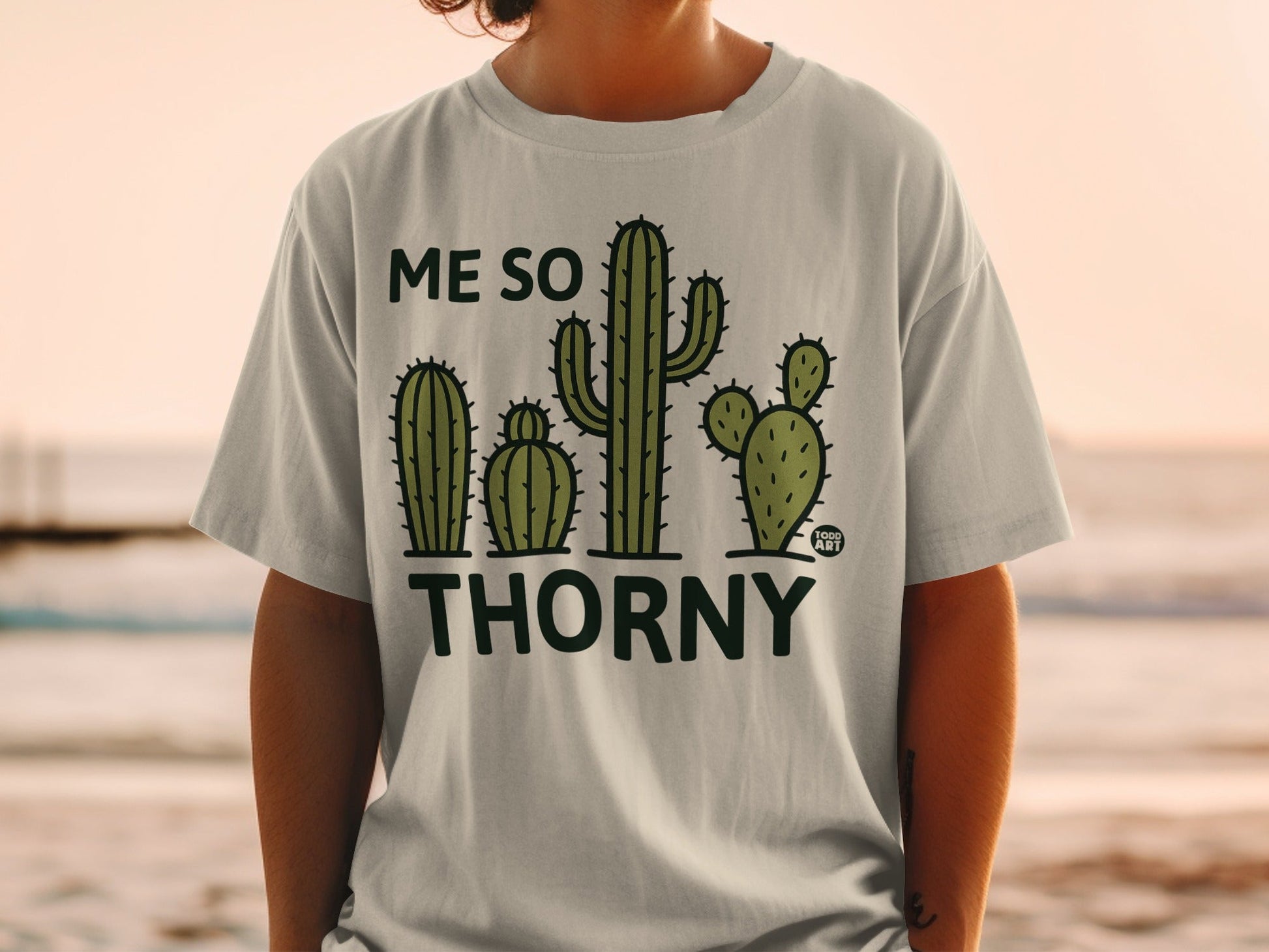 Me So Thorny Cactus Graphic on White Shirt