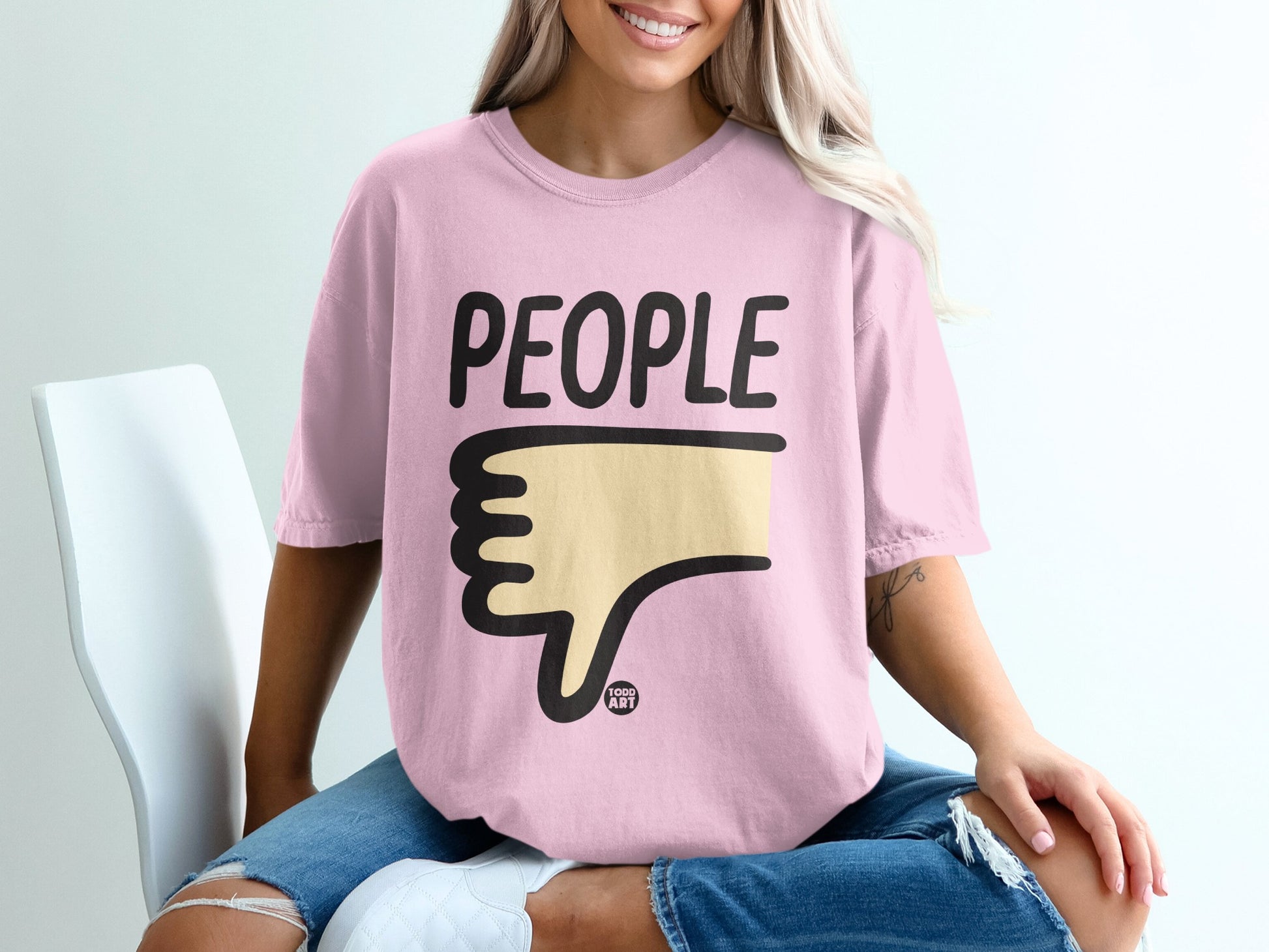 Pink PEOPLE text Thumbs Down icon design product type