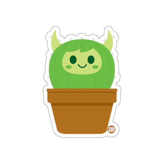 Cute Cartoon Cactus in Pot Sticker with Smiling Face