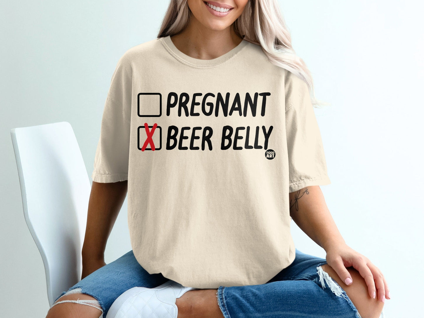 Pregnant or Beer Belly Funny Graphic Checkboxes Shirt