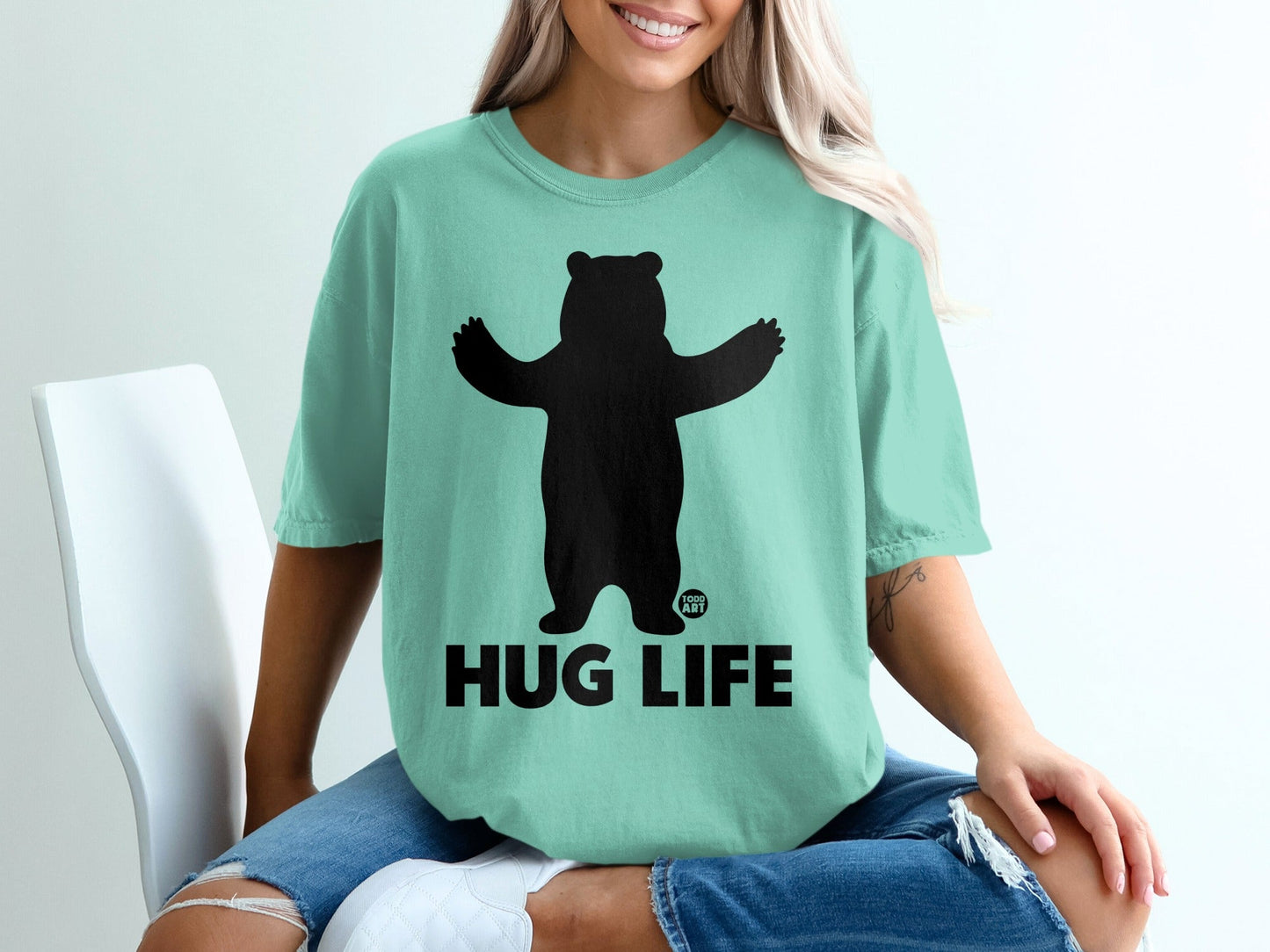 Funny Hug Life Black Bear Graphic Tee Shirt