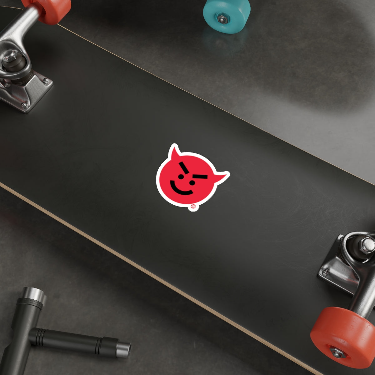 Red Devil Emoticon Skateboard Deck Sticker