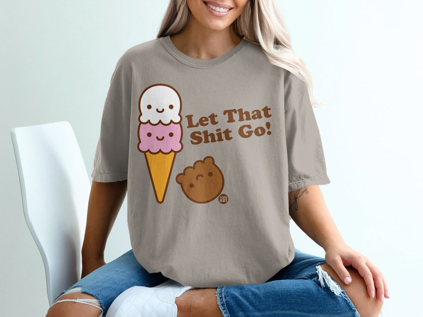 Let That Shit Go Cute Ice Cream and Bear Graphic Shirt