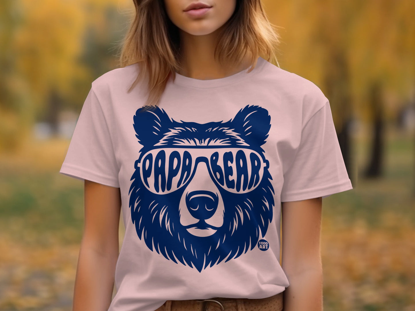Stylish Pink Papa Bear Graphic Print T-Shirt