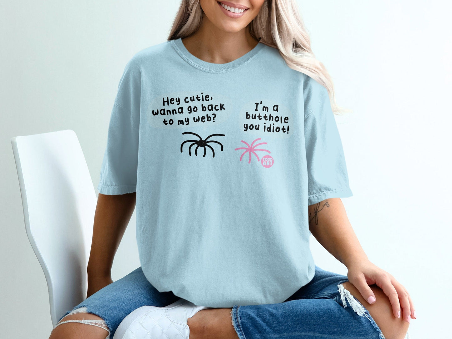 Hey Cutie Wanna Go Back to My Web Fun Statement T-shirt