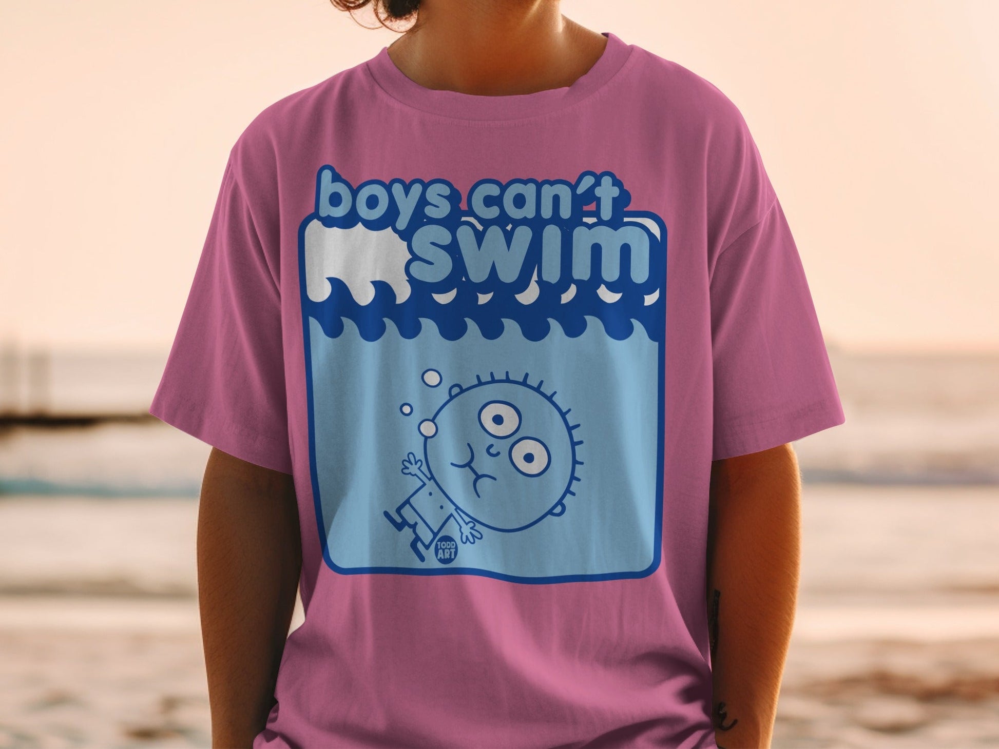 Boys Can't Swim Graphic Pink Casual T-Shirt