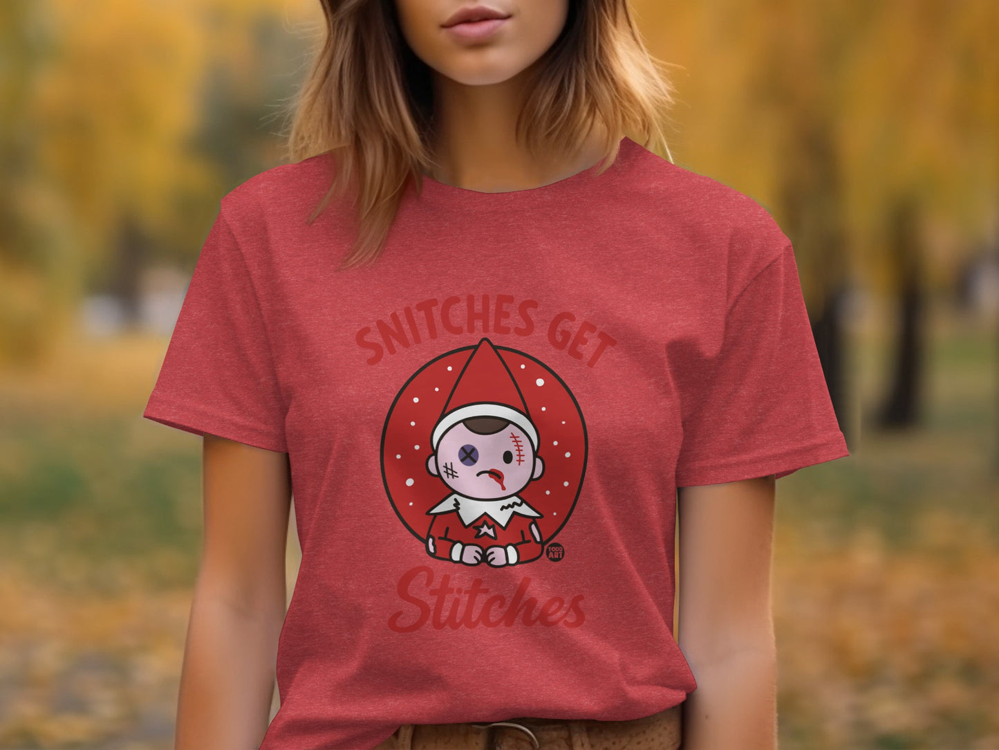 Snitches Get Stitches Elf Graphic T-Shirt