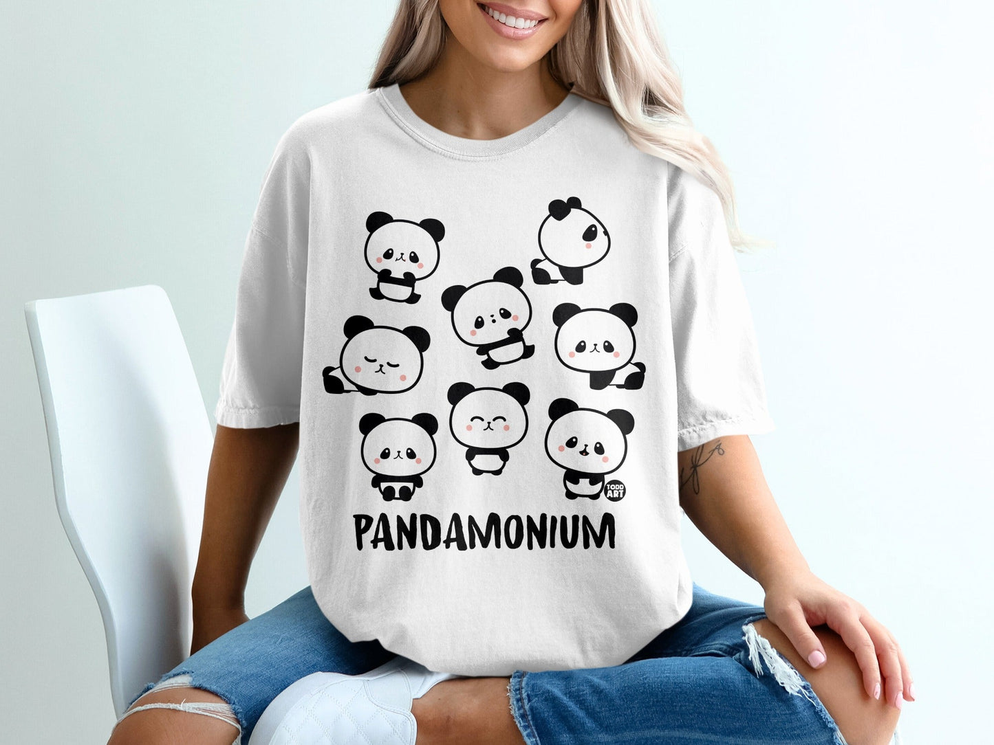 Cute Cartoon Pandas Pandamonium Graphic Tee Shirt