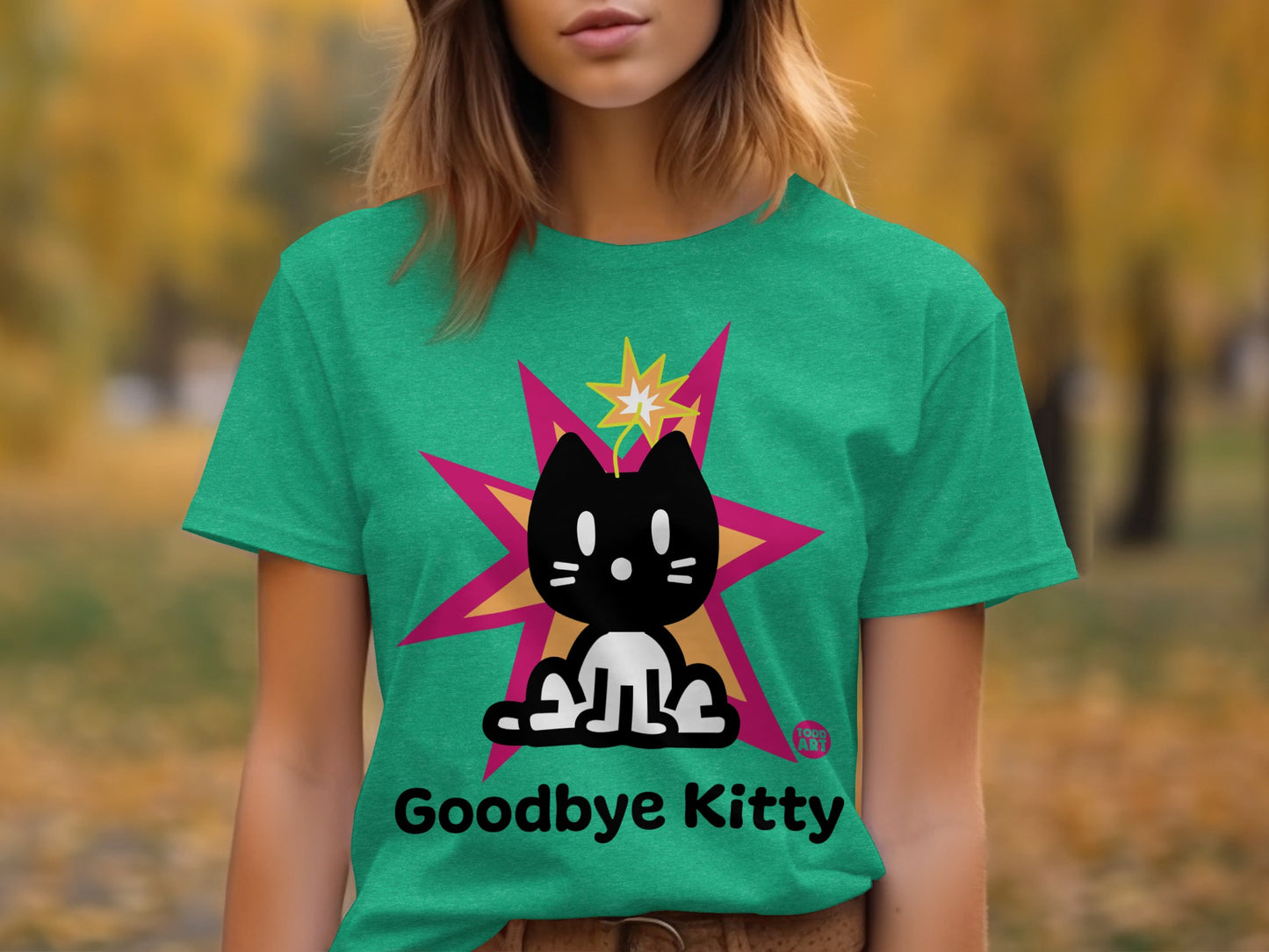 Cute Goodbye Kitty T shirt with Colorful Background