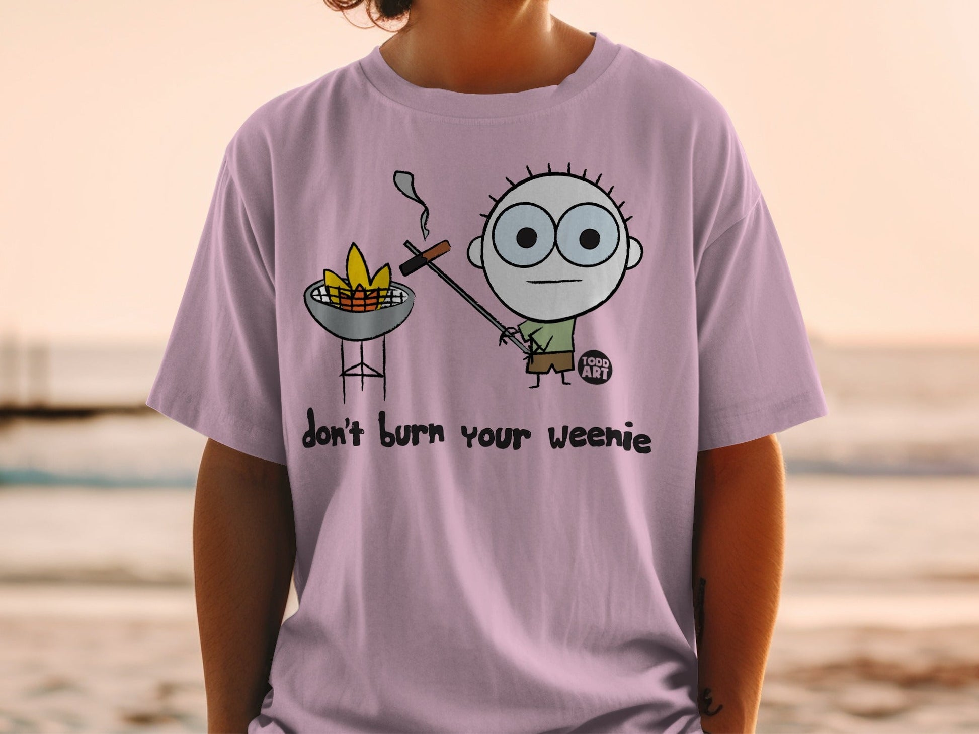 Don't Burn Your Weenie Cartoon Graphic T-shirt