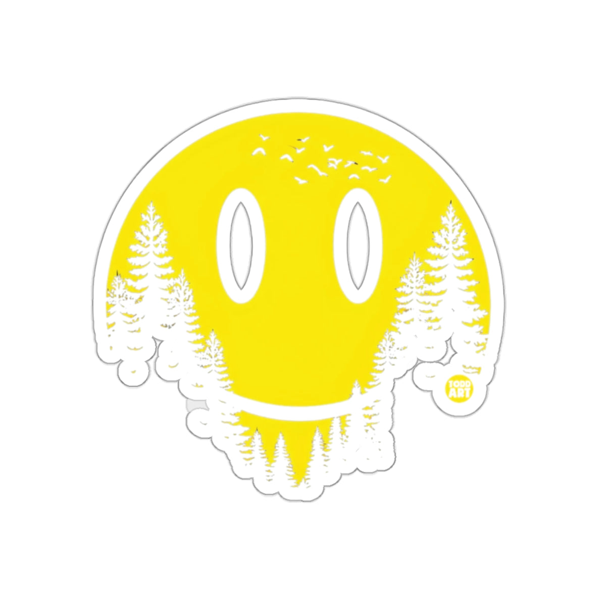 Yellow Smiley Face with Forest Design Sticker