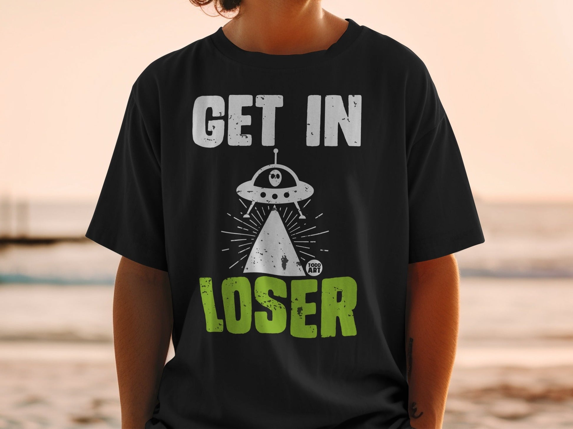 Get In Loser UFO Alien Graphic Tee Shirt
