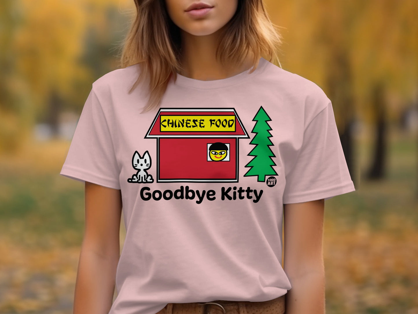 Funny Goodbye Kitty Chinese Food Graphic T-Shirt