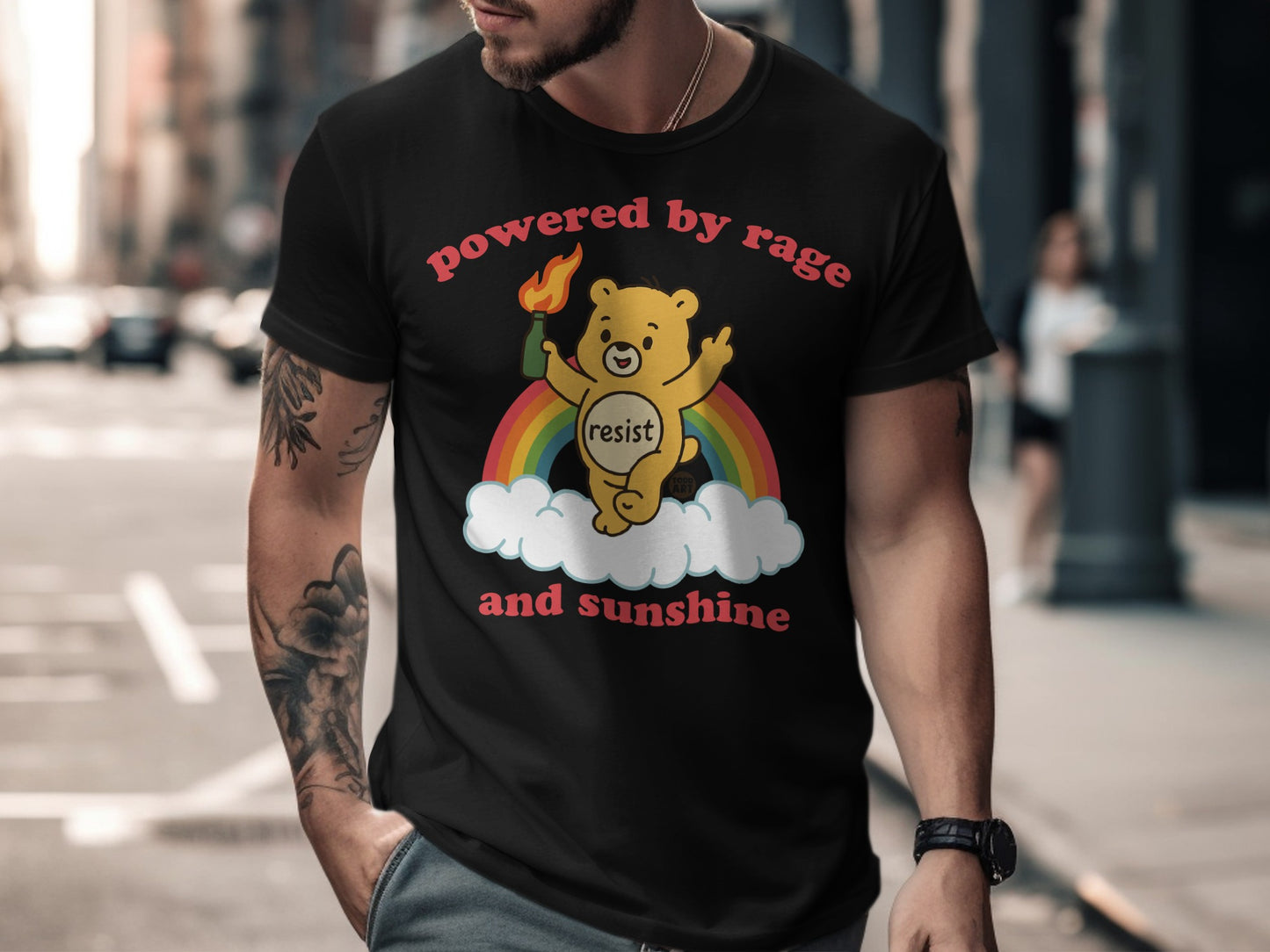 Powered by Rage and Sunshine Resist Rainbow Shirt