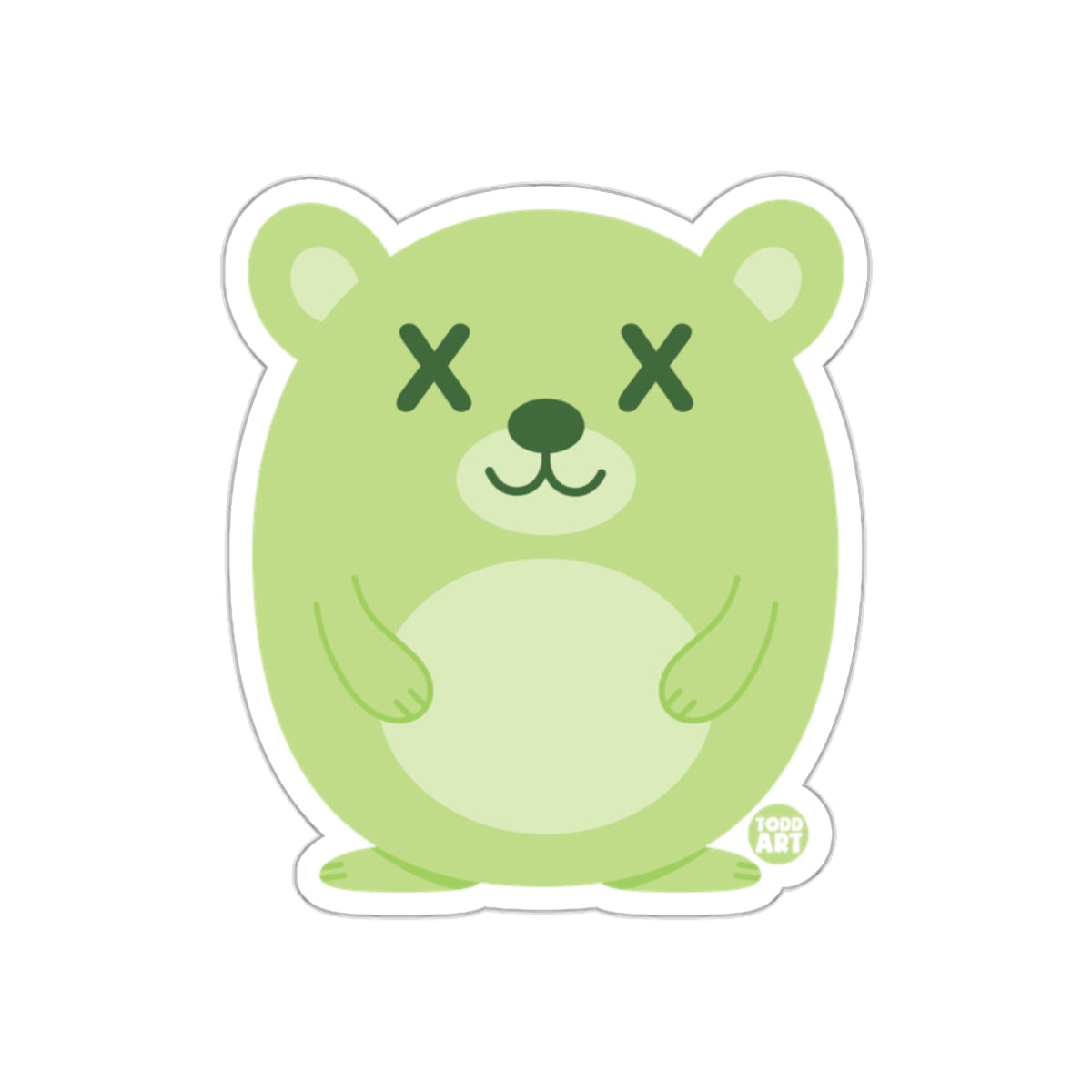 Green Cute Bear Sticker with Crossed Out Eyes Design