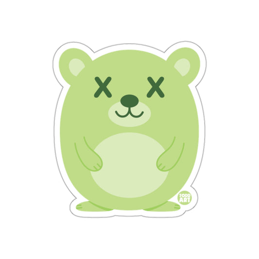Green Cute Bear Sticker with Crossed Out Eyes Design