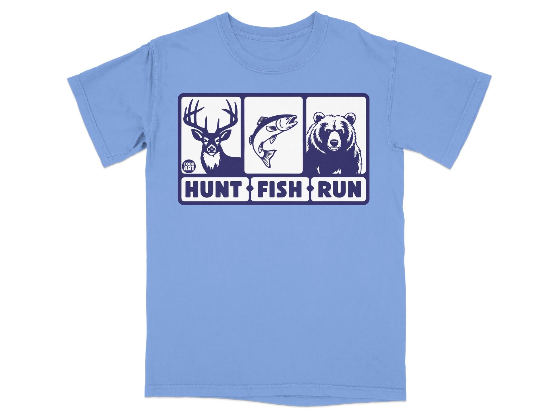 Hunt Fish Run Deer Fish Bear Graphic T-Shirt
