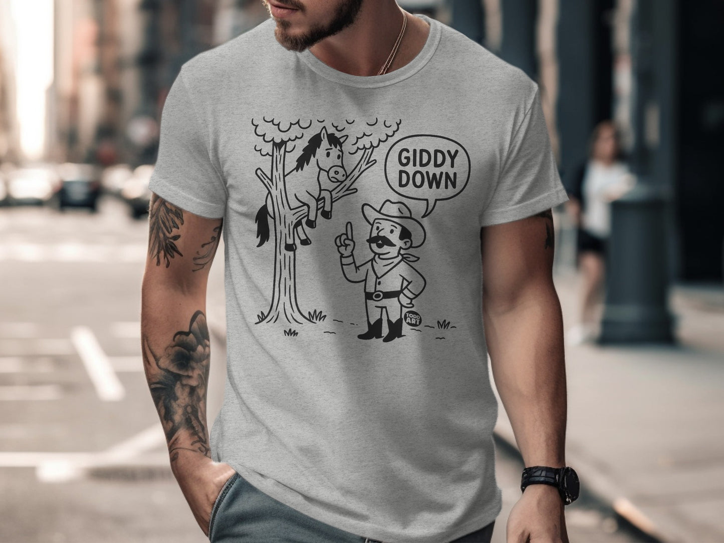 Giddy Down Funny Graphic Cowboy and Horse T-shirt