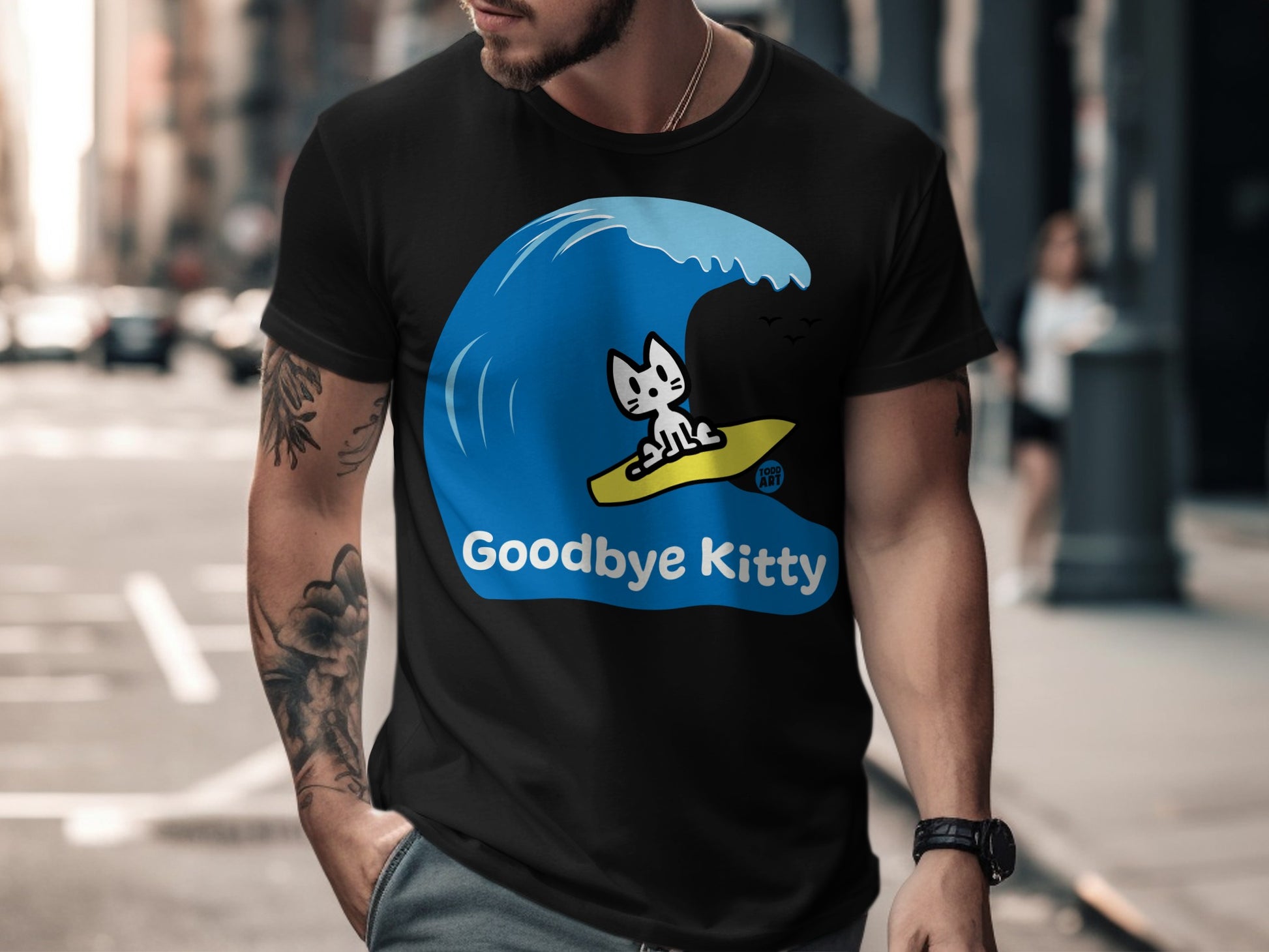 Goodbye Kitty Catching a Wave Graphic T-Shirt