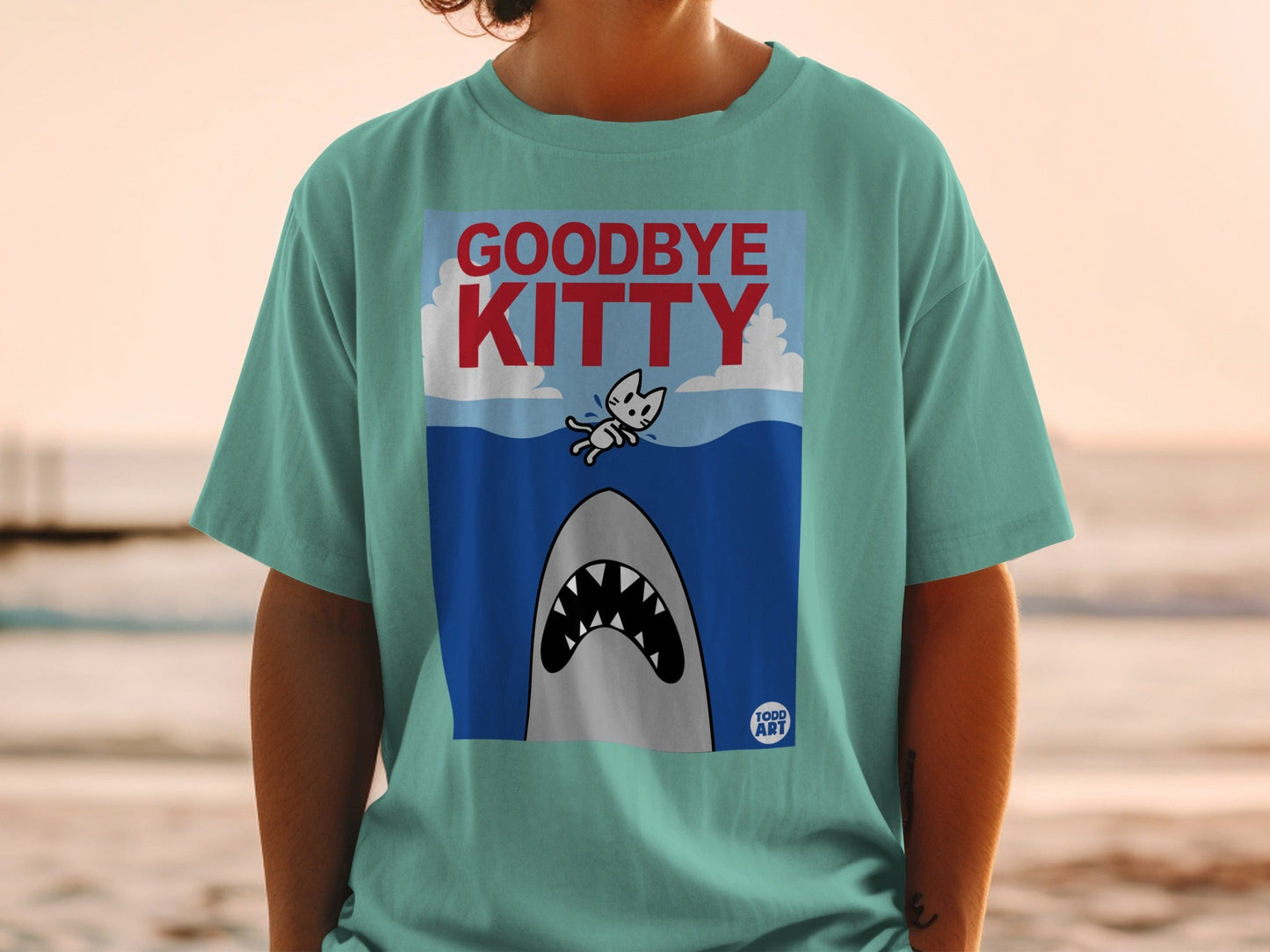 Goodbye Kitty Shark Todd Art Graphic T-shirt