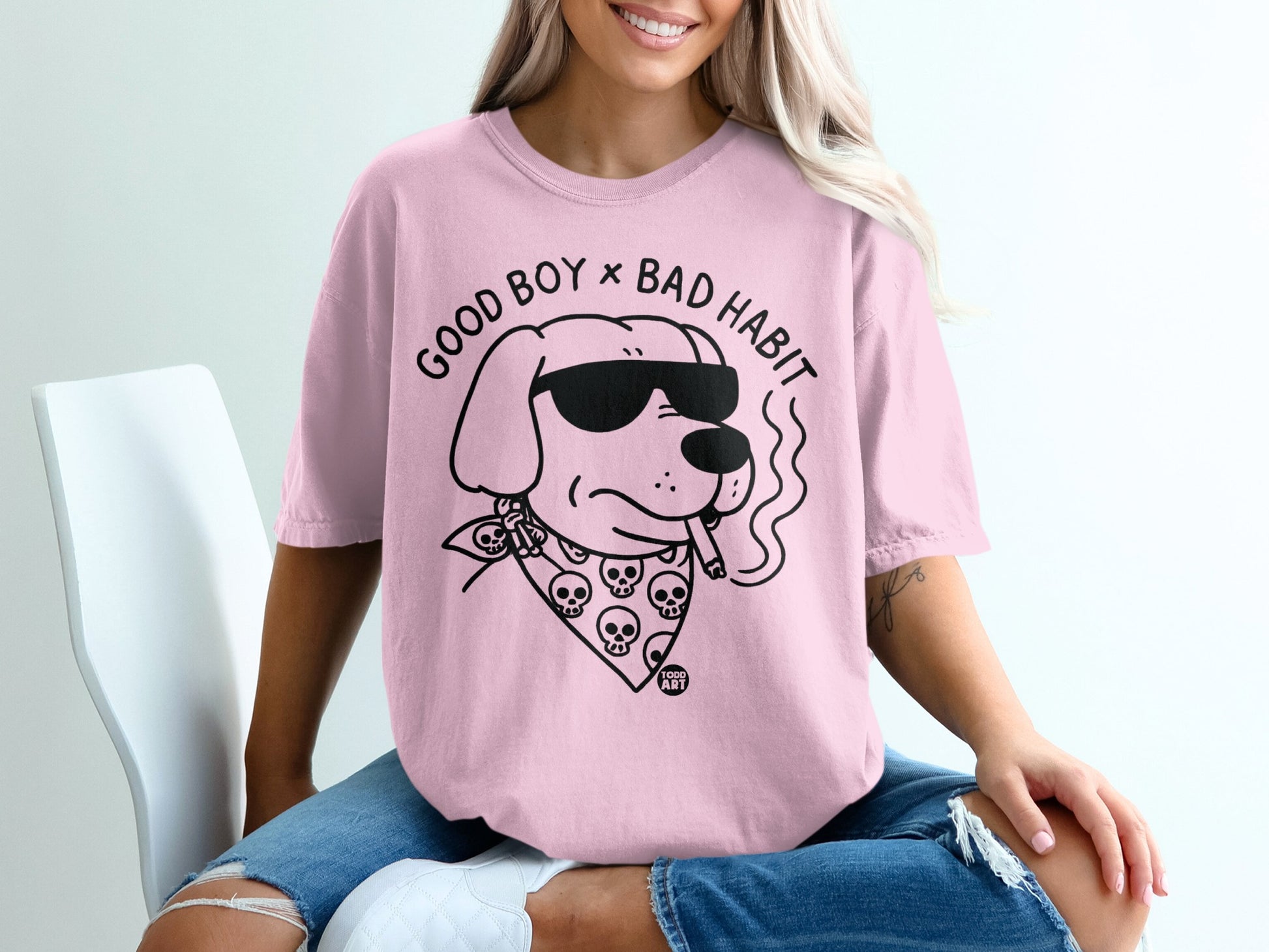 Good Boy Bad Habit Smoking Dog Graphic T-shirt