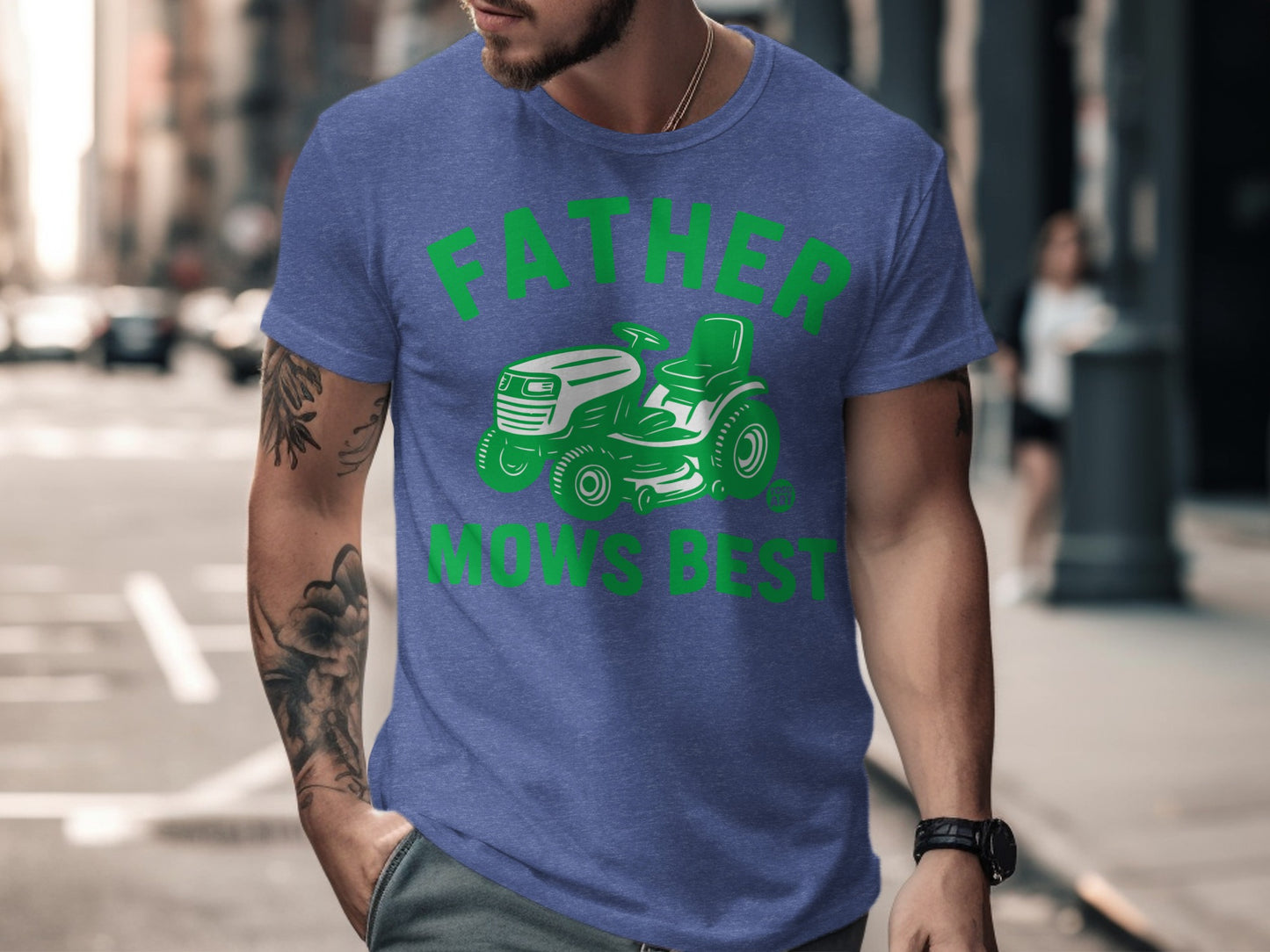 Father Mows Best Funny Lawn Mower Graphic T-Shirt