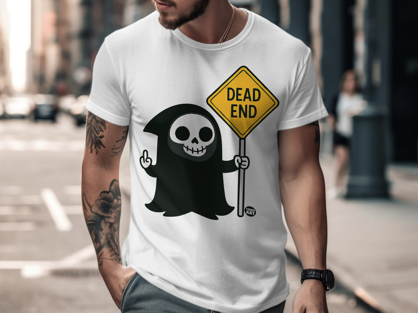 Funny Grim Reaper Dead End Sign Graphic T-shirt