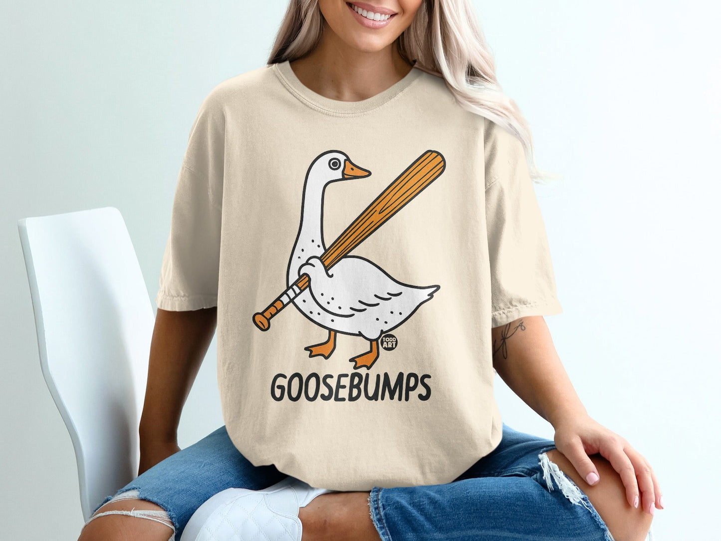 Funny Goose with Baseball Bat Goosebumps Graphic T-shirt
