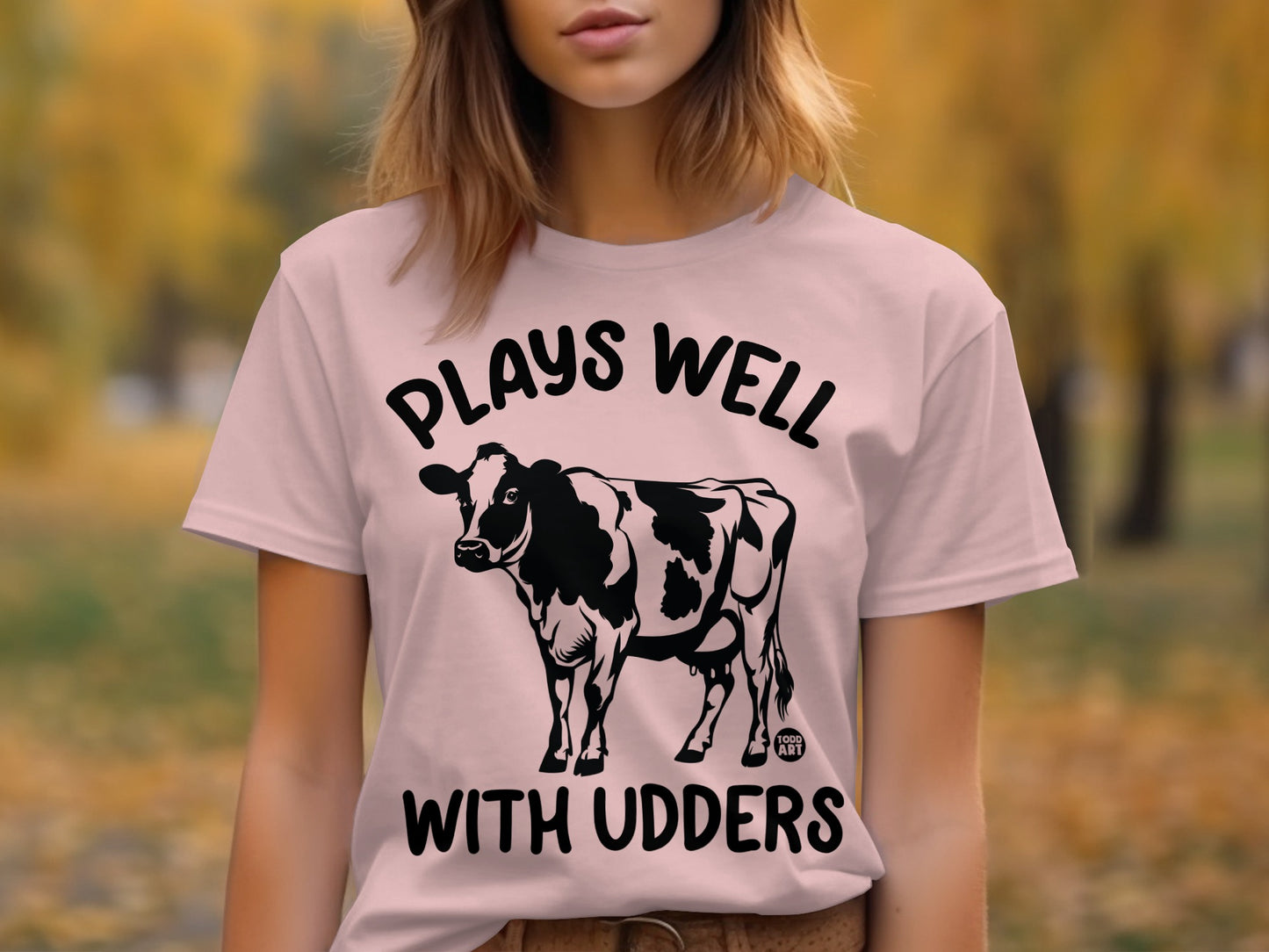 Plays Well With Udders Funny Cow Graphic T-Shirt