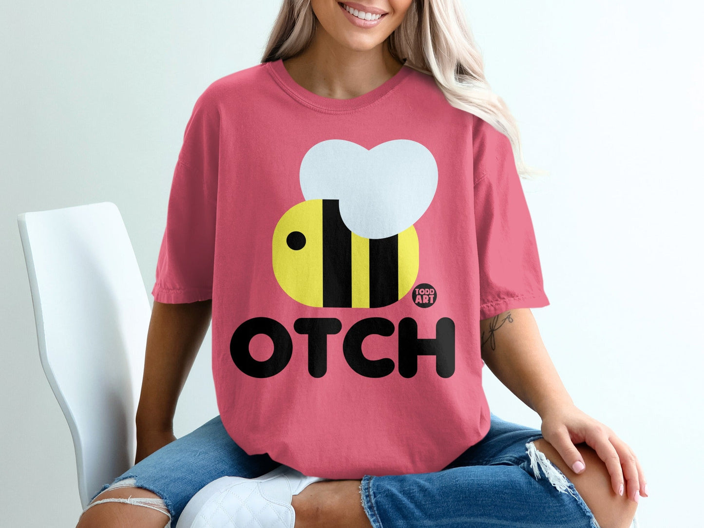 Pink T-shirt with Cute Bee Graphic OTCH Todd Art