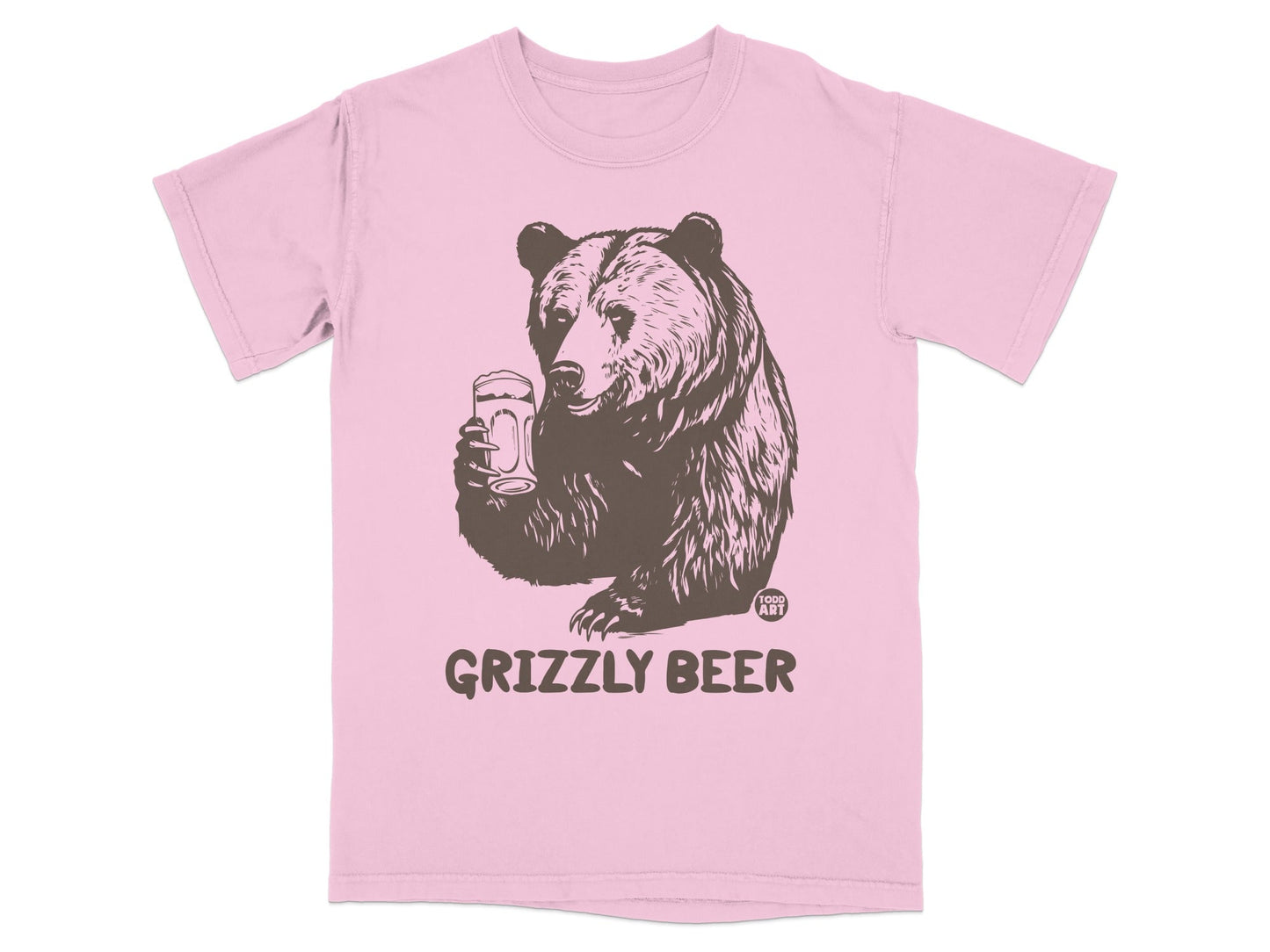 Grizzly Beer Bear Graphic Pink Short Sleeve Shirt