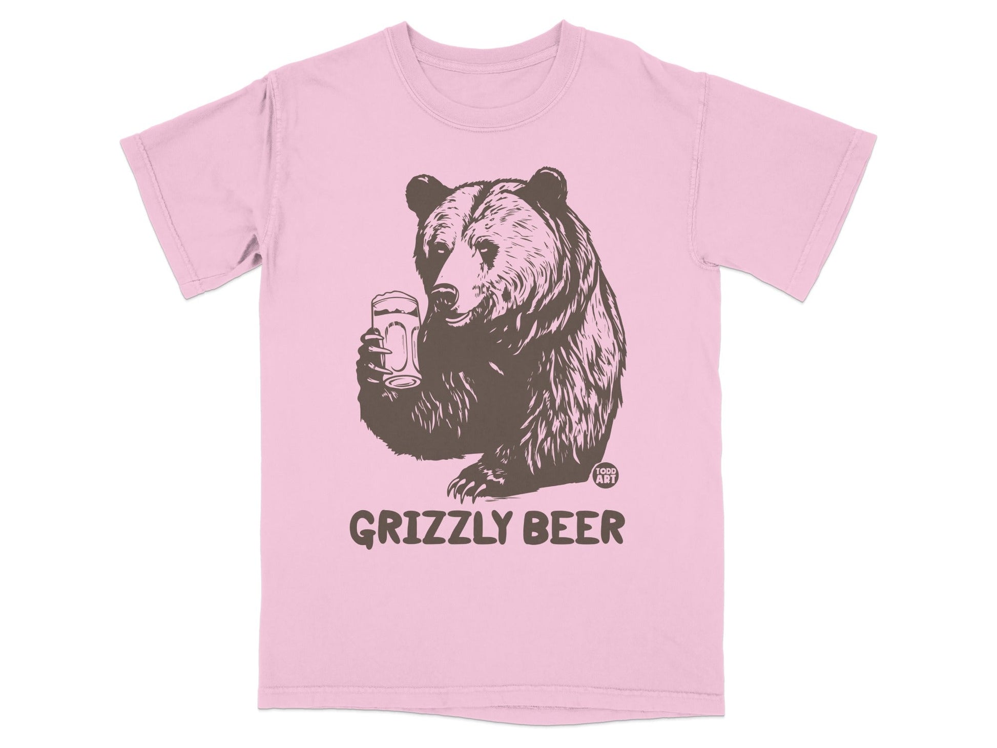 Grizzly Beer Bear Graphic Pink Short Sleeve Shirt