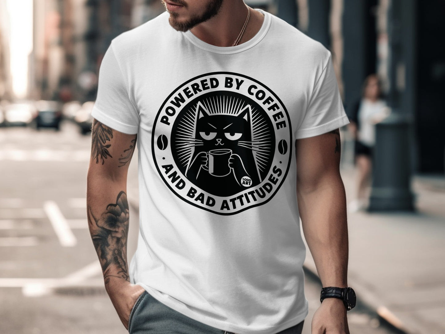 Powered By Coffee And Bad Attitudes Funny T-Shirt