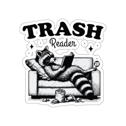 Cozy Raccoon Reading Trash Reader Print Sticker