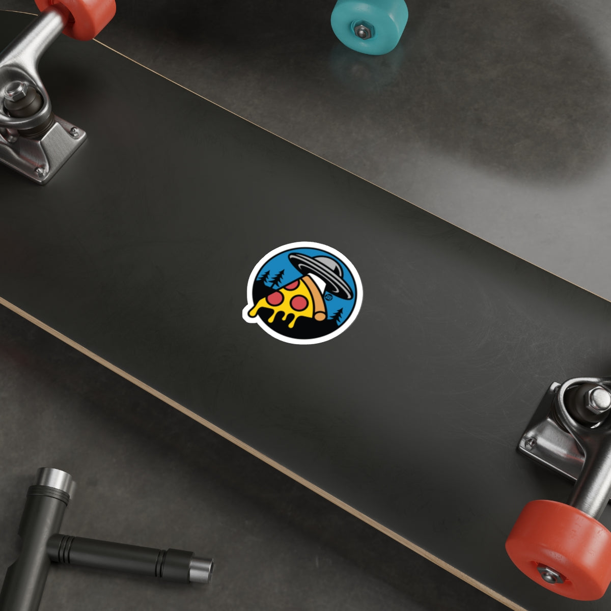 Pizza Abduction Forest Scene UFO Todd Art Design sticker