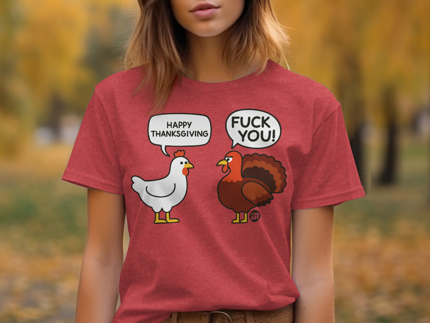 Funny Thanksgiving Chicken and Turkey Conversation Shirt
