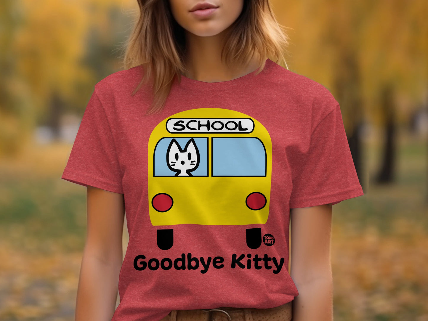 Cute Goodbye Kitty School Bus Design T-shirt