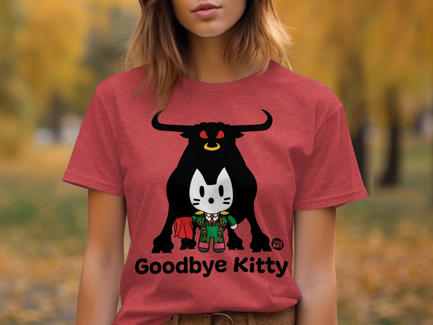 Goodbye Kitty Bullfighter T-Shirt With Red Background