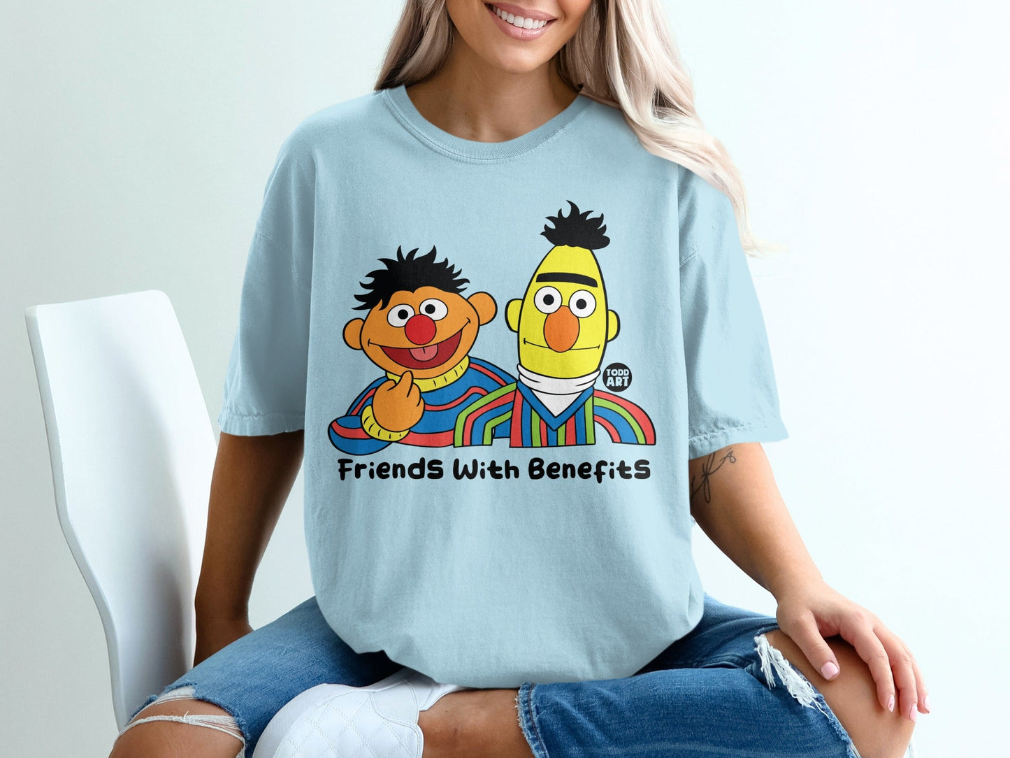 Bert and Ernie graphic tee with "Friends With Benefits" text.
