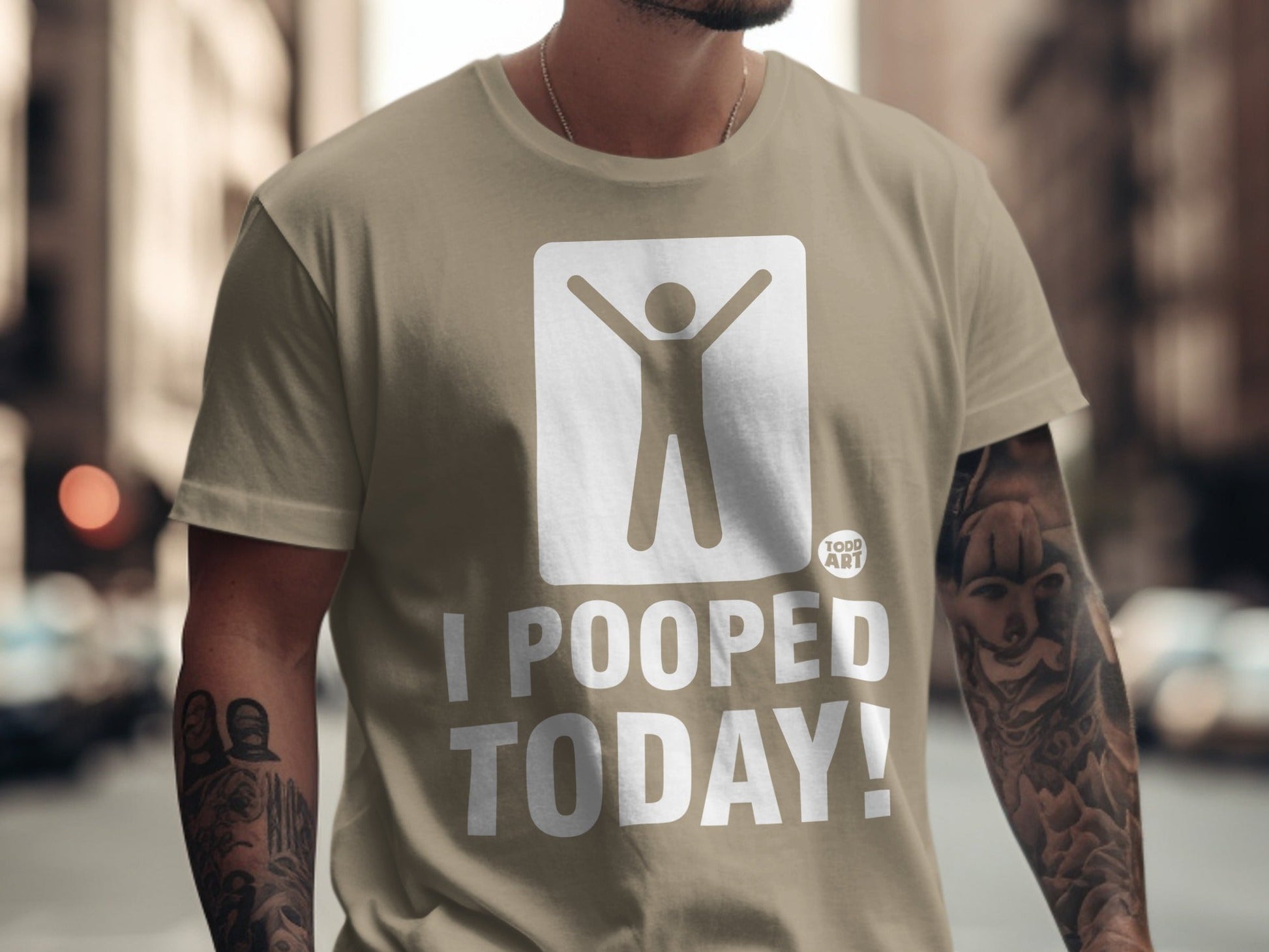 T-shirt with person icon and "I POOPED TODAY!" text.