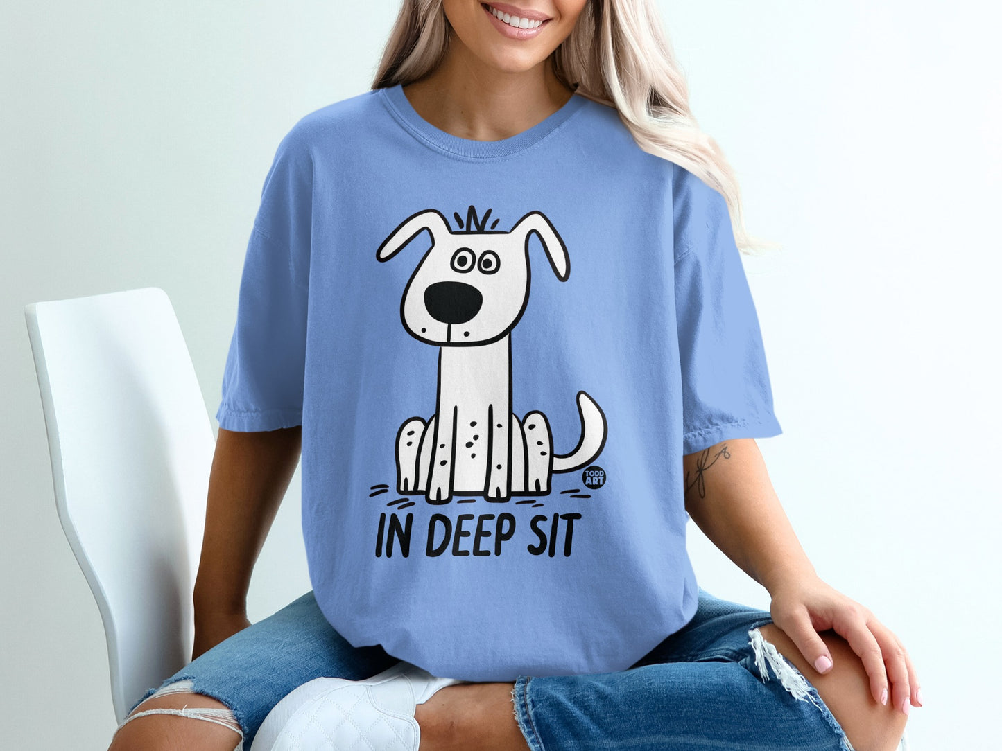 Cute Dog In Deep Sit Graphic Tee Shirt Casual Wear