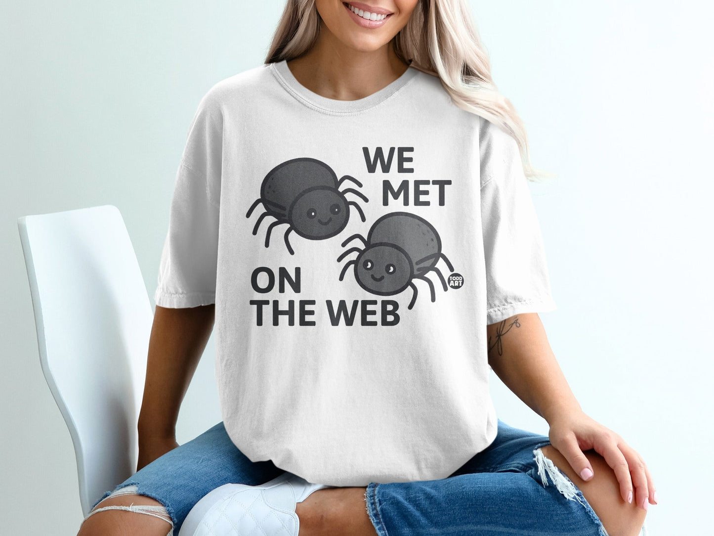 We Met On The Web Cute Spider Design T-Shirt