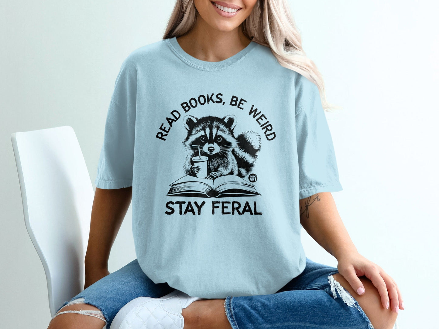Read Books Be Weird Stay Feral Raccoon Graphic Shirt