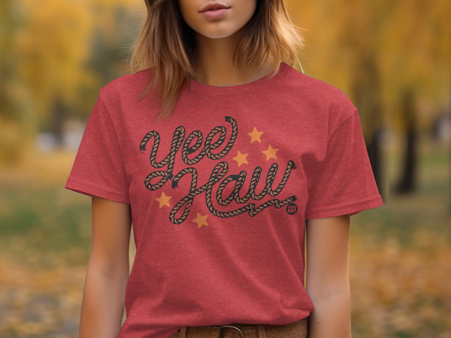 Yee Haw Rope Design with Stars Printed T-Shirt