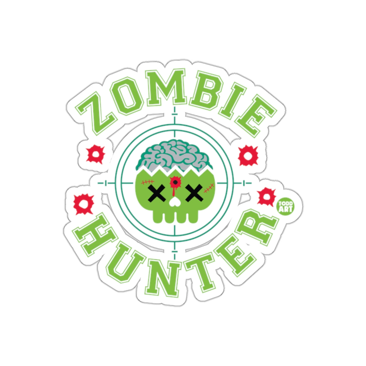 Zombie Hunter Illustrated Skull Design Sticker