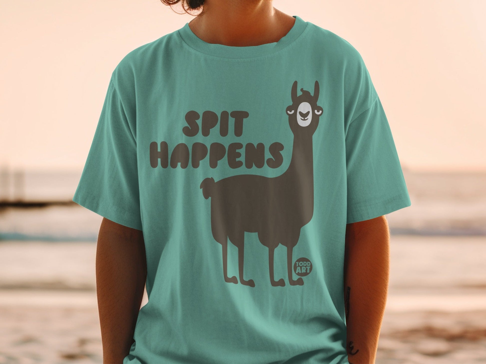 Spit Happens Llama Graphic Design Humorous Shirt